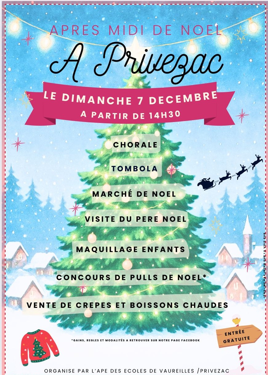 Lire la suite à propos de l’article APRES MIDI DE NOEL – A Privezac  le dimanche 7 décembre à partir de 14H30